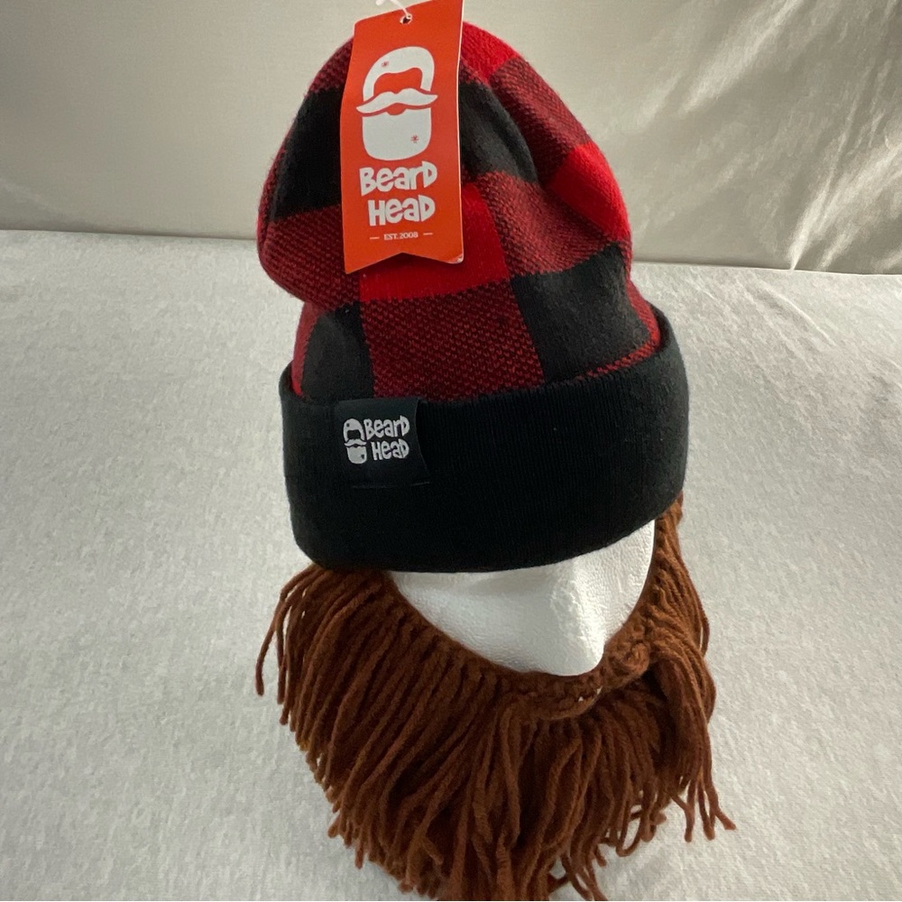 BEARD HEAD BARBARIAN VAGABOND MEN’S BEANIE HAT W/SHORT BARBARIAN BEAR BLACK /RED